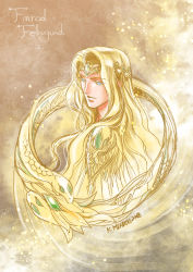 Rule 34 | 1boy, blonde hair, blue eyes, circlet, dated, finrod, highres, kazuki-mendou, long hair, male focus, one-hour drawing challenge, parted lips, robe, signature, solo, the silmarillion, tolkien&#039;s legendarium, tolkien's legendarium, upper body
