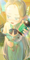 Rule 34 | 1girl, apron, blonde hair, blue archive, derkui (sdxawqecz), forehead, halo, long hair, open mouth, shiny forehead, sora (blue archive), sparkle