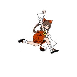 Rule 34 | animated, animated gif, blouse, detached sleeves, female focus, hakurei reimu, japanese clothes, lowres, miko, red shirt, shirt, simple background, sleeveless, sleeveless shirt, socks, solo, touhou, what, white background, yin yang