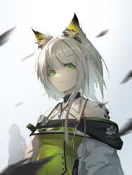Rule 34 | 1girl, 1other, animal ears, arknights, bare shoulders, cat ears, cat girl, doctor (arknights), green eyes, highres, kal&#039;tsit (arknights), material growth, oripathy lesion (arknights), shiqi tokii, sideways glance, solo focus, stethoscope, white hair