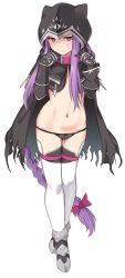 Rule 34 | 1girl, black cape, black gloves, black jacket, black panties, blush, bow, braid, cape, child, commentary request, fate/grand order, fate (series), full body, gauntlets, gloves, hood, hood up, jacket, long braid, long hair, looking at viewer, medusa (fate), medusa (lancer) (fate), medusa (rider) (fate), navel, panties, pink bow, pink eyes, pink hair, rider, shiseki hirame, shoes, solo, split mouth, thighhighs, torn clothes, underwear, very long hair, white thighhighs