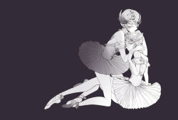 Rule 34 | 2girls, alternate costume, amethyst (houseki no kuni), arm support, backless outfit, ballerina, ballet slippers, bare shoulders, braid, braided bangs, crescent, detached sleeves, eyelashes, feather hair ornament, feathered wings, feathers, full body, genderswap, genderswap (otf), greyscale, hair ornament, hand on another&#039;s arm, hand on another&#039;s head, hand on another&#039;s neck, hand up, hands up, highres, houseki no kuni, kneeling, looking at viewer, mini wings, monochrome, multiple girls, plantar flexion, profile, shieryue164, shoe soles, short hair, siblings, sideways glance, simple background, sitting, standing, twins, wings