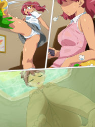 Rule 34 | 1girl, angry, ass, bathroom, bathtub, blush, breasts, censored, closed eyes, colored skin, couch, feet, from below, green skin, hairu, highres, hinata natsumi, indoors, keroro, keroro gunsou, kicking, knees together feet apart, legs, medium breasts, mosaic censoring, multiple views, no eyes, nude, open mouth, panties, pantyshot, partially submerged, pussy, red eyes, red hair, school uniform, sequential, sitting, skirt, sleeveless, smile, standing, standing on one leg, sweat, thighs, toes, twintails, two side up, underwater, underwear, upskirt, water, wet, yellow headwear