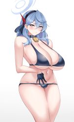 Rule 34 | 1girl, absurdres, ako (blue archive), bare shoulders, bikini, blue archive, blue bikini, blue eyes, blue hair, blush, breasts, cleavage, collarbone, crimecrime, hair between eyes, highres, large breasts, long hair, looking at viewer, navel, open mouth, solo, swimsuit, thighs