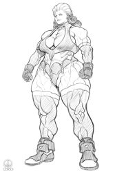 Rule 34 | cleavage cutout, clothing cutout, dairoku tenma, elbow gloves, gloves, hair slicked back, leotard, mary ivonskaya, mature female, monochrome, muscular, muscular female, ringlets, shoes, smile, square enix, tassel, thick thighs, thighhighs, thighs, thong leotard, tobal no. 1, wrestling outfit