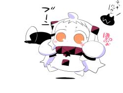 Rule 34 | 1girl, abyssal ship, aircraft, airplane, arms up, barefoot, blush stickers, chibi, collar, comic, commentary request, enemy aircraft (kancolle), horns, kantai collection, long hair, mittens, northern ocean princess, orange eyes, sako (bosscoffee), shadow, translation request, white background, white hair, white mittens