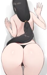 Rule 34 | 1girl, against wall, artist request, ass, black hair, come hither, from behind, huge ass, hyuuga hanabi, long hair, low ponytail, naruto (series), thick thighs, thighhighs, thighs, thong, topless