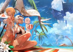 Rule 34 | 3boys, 6+girls, ahoge, alternate costume, arjuna (fate), ass, back tattoo, beach, bikini, blonde hair, blue eyes, blurry, blurry background, braid, breasts, bridal garter, choker, cleavage, cloud, cloudy sky, collarbone, day, fate/grand order, fate (series), flag, flower, giant, giantess, gilles de rais (caster) (fate), hat, holding, holding flag, horizon, island, jack the ripper (fate/apocrypha), jeanne d&#039;arc (fate), jeanne d&#039;arc (ruler) (fate), jeanne d&#039;arc alter (avenger) (fate), jeanne d&#039;arc alter (fate), jeanne d&#039;arc alter santa lily (fate), karna (fate), lack, large breasts, long hair, looking at viewer, mash kyrielight, multiple boys, multiple girls, naked overalls, navel, nursery rhyme (fate), ocean, one-piece swimsuit, one eye closed, open mouth, outdoors, overalls, palm tree, paul bunyan (fate), short hair, single braid, sitting, sky, smile, standing, sun hat, swimsuit, tan, tattoo, tree, umbrella, wet, white bikini, white choker, white flower, white hair, white one-piece swimsuit, yellow eyes