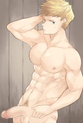 Rule 34 | 10s, 1boy, abs, aper sexy, blonde hair, completely nude, erection, granblue fantasy, highres, male focus, muscular, nipples, nude, paid reward available, pectorals, penis, solo, vane (granblue fantasy)