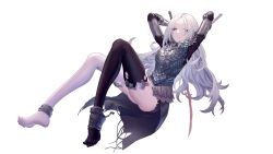 Rule 34 | 1girl, absurdres, armor, black thighhighs, elden ring, feet, grey eyes, highres, katana, legs, long hair, looking at viewer, no shoes, non-web source, original, skirt, soles, sword, tarnished (elden ring), thighhighs, transparent background, very long hair, weapon, white hair, white thighhighs, youtuou