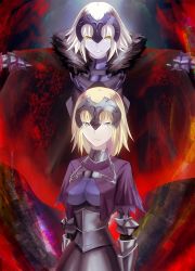 Rule 34 | 2girls, armor, blonde hair, breasts, cape, fate/grand order, fate (series), headpiece, highres, jeanne d&#039;arc (fate), jeanne d&#039;arc (ruler) (fate), jeanne d&#039;arc alter (avenger) (fate), jeanne d&#039;arc alter (avenger) (first ascension) (fate), jeanne d&#039;arc alter (fate), large breasts, multiple girls, short hair, smile, soramame926