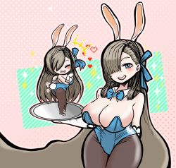 Rule 34 | 1girl, ass, ass shake, asuna (blue archive), blue archive, blue eyes, blush, bow, bowtie, breasts, chibi, cleavage, gloves, heart, highres, kotobakarin, large breasts, leotard, long hair, mole, mole on breast, pantyhose, playboy bunny, rabbit ears, rabbit tail, smile, solo, very long hair