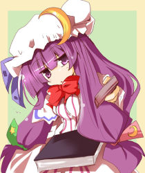 Rule 34 | 1girl, book, crescent, female focus, hat, long hair, no nose, patchouli knowledge, purple eyes, purple hair, shirogane (platinum), solo, touhou
