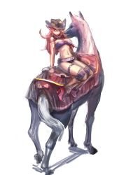 Rule 34 | 1girl, boots, bow (bhp), breasts, green eyes, hat, horse, large breasts, long hair, original, red hair, riding, sidesaddle, sketch, solo