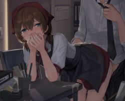 Rule 34 | 2boys, against table, anal, apron, bar censor, bent over, black necktie, blue eyes, blush, book, brown hair, censored, chair, clothed sex, clothes lift, collared shirt, covering own mouth, crossdressing, cum, cum in ass, desk, doggystyle, dress, dress shirt, ejaculating while penetrated, ejaculation, erection, hair between eyes, hand over own mouth, handsfree ejaculation, head scarf, indoors, long hair, looking at viewer, low twintails, male focus, male penetrated, medium hair, multiple boys, necktie, open mouth, original, pants, paper, pen, penis, pleated skirt, precum, red headwear, red ribbon, red skirt, ribbon, sex, sex from behind, shirt, short sleeves, short twintails, sitting, skirt, solo focus, standing, standing sex, sunaba (nczd5875), sweat, table, tearing up, tears, trap, twintails, white shirt, yaoi