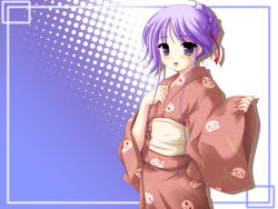 Rule 34 | 00s, 1boy, happiness!, japanese clothes, kakesu, kimono, looking at viewer, male focus, purple eyes, purple hair, red kimono, solo, trap, watarase jun, yukata
