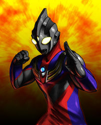 Rule 34 | 1boy, fighting stance, glowing, glowing eyes, highres, male focus, shin (nsb-s), solo, ultra series, ultraman tiga, ultraman tiga (series)