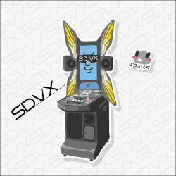 Rule 34 | arcade cabinet, bemani, blush stickers, closed mouth, commentary request, copyright name, grey background, no humans, object focus, open mouth, outline, rice m, screen, shadow, smile, sound voltex, speaker, sunglasses, white outline