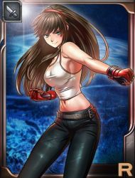 Rule 34 | 1girl, blue eyes, breasts, dead or alive, headband, hitomi (doa), large breasts, long hair, lowres, ninja gaiden, ninja gaiden clans, official art, smile, solo