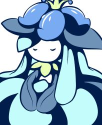 Rule 34 | alternate color, blue theme, closed eyes, creatures (company), crown, game freak, gen 5 pokemon, lilligant, mini crown, monochrome, monster girl, muguet, nintendo, no humans, no mouth, own hands together, plant girl, pokemon, pokemon (creature), simple background, solo, standing, white background
