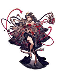 Rule 34 | 1girl, armpits, bare shoulders, black nails, black veil, blonde hair, breasts, choker, crop top, detached sleeves, fina (ffbe), final fantasy, final fantasy brave exvius, flower, hair flower, hair ornament, hand tattoo, high heels, highres, holding, holding staff, large breasts, long hair, looking at viewer, majin fina, midriff, nail polish, navel, official art, side slit, snake, staff, tattoo, veil, war of the visions: final fantasy brave exvius