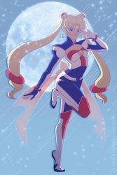 Rule 34 | 1990s (style), 1girl, alternate costume, bishoujo senshi sailor moon, blonde hair, bodysuit, breasts, crescent, crescent facial mark, double bun, facial mark, forehead mark, hair bun, hair ornament, highres, lips, lipstick mark, long hair, magical girl, mask, md5 mismatch, melody (chukairi), multicolored clothes, resized, resolution mismatch, retro artstyle, sailor moon, small breasts, smile, solo, source smaller, standing, standing on one leg, tsukino usagi, twintails, upscaled, v over eye, very long hair, watermark, web address