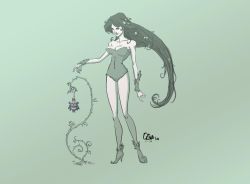 Rule 34 | 1girl, batman (series), dc comics, female focus, leotard, long hair, monochrome, plant, poison ivy, solo
