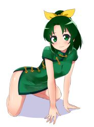 Rule 34 | 10s, 1girl, all fours, artist request, china dress, chinese clothes, dress, green eyes, green hair, matching hair/eyes, midorikawa nao, ponytail, precure, smile precure!, solo