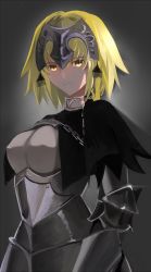 Rule 34 | 1girl, absurdres, armor, bad id, bad pixiv id, blonde hair, breasts, chain, fate/apocrypha, fate/grand order, fate (series), female focus, grey background, headdress, hei tong shi, highres, jeanne d&#039;arc (fate), jeanne d&#039;arc alter (avenger) (fate), jeanne d&#039;arc alter (fate), large breasts, short hair, simple background, solo, yellow eyes