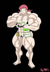 Rule 34 | 1girl, abs, animal print, bell, biceps, black background, cow print, cow print bikini, creatures (company), english text, female focus, full body, game freak, grin, gym leader, hair ornament, hairclip, jizzelio, muscle growth, muscular arms, muscular legs, nintendo, one eye closed, pectorals, pink eyes, pink hair, pokemon, pokemon hgss, print bikini, smile, solo, standing, thick thighs, thighs, twintails, whitney (pokemon)