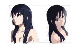 Rule 34 | 1girl, bare shoulders, black hair, breasts, cleavage, clenched teeth, closed mouth, collarbone, expressionless, hibike! euphonium, highres, kousaka reina, long hair, looking at viewer, looking away, multiple views, nude, purple eyes, sketch, sososososo 1729, teeth, white background