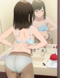 Rule 34 | 1girl, absurdres, bra, brown eyes, brown hair, closed mouth, douki-chan (douki-chan), ganbare douki-chan, highres, panties, panties under pantyhose, pantyhose, reflection, stitched, third-party edit, underwear