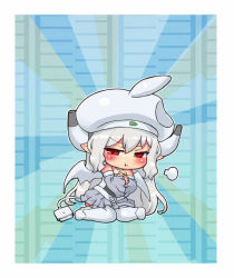 Rule 34 | 1girl, apple inc., blush, chibi, hat, horns, personification, plug, red eyes, sankuma, solo, thighhighs, wings