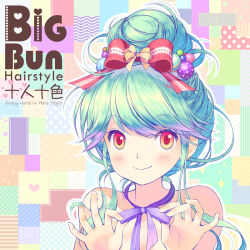 Rule 34 | blush, bow, boya, green hair, hair bow, hair bun, hair ornament, original, red eyes, ribbon, single hair bun, solo