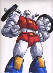 Rule 34 | 2015, artist request, crossover, cy-kill, dated, fusion, gobots, hand on own hip, handlebar, highres, looking at viewer, marker (medium), mecha, megatron, red eyes, redesign, robot, scan, science fiction, signature, sketch, tire, traditional media, transformers
