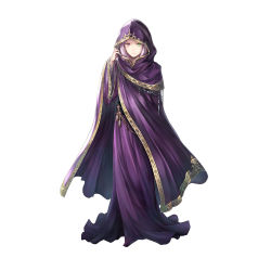 Rule 34 | 1girl, absurdres, closed mouth, dress, fire emblem, fire emblem: the binding blade, fire emblem heroes, full body, green eyes, hand up, heterochromia, highres, hood, idunn (fire emblem), jewelry, lips, long dress, long sleeves, looking at viewer, nintendo, official art, purple dress, purple hair, red eyes, simple background, solo, standing, white background, wide sleeves, yamada koutarou