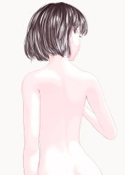 Rule 34 | 1girl, akegata tobari, back, back focus, black hair, commentary, completely nude, from behind, highres, looking away, nape, nude, original, short hair, simple background, solo, upper body, white background