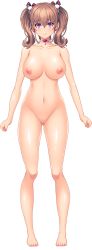 Rule 34 | 1girl, blonde hair, blush, breasts, closed mouth, collarbone, earrings, enkou now: donna ecchi na onegai mo suppo shidai de ok, eyebrows, feet, full body, game cg, groin, hair between eyes, hair ornament, highres, jewelry, kiritani momoka, large breasts, legs, long hair, looking at viewer, miyamoto issa, navel, nipples, no pussy, nude, original, purple eyes, smile, solo, standing, thighs, toes, transparent background, twintails