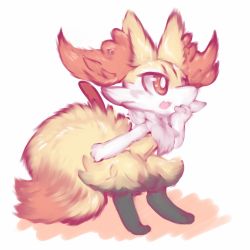 Rule 34 | 1girl, animal ear fluff, animal ears, animal hands, animal nose, braixen, creatures (company), fang, female focus, fox ears, fox tail, full body, furry, furry female, game freak, gen 6 pokemon, hand on own face, hand up, happy, highres, jpeg artifacts, nintendo, nyaswitchnya, open mouth, pokemon, pokemon (creature), red eyes, simple background, skin fang, smile, snout, solo, standing, stick, tail, white background