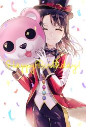 Rule 34 | + +, 1girl, :3, ^ ^, bang dream!, black bow, black bowtie, black pants, bow, bowtie, closed eyes, confetti, cowboy shot, facing viewer, formal, gloves, happy birthday, hat, hat bow, holding, jacket, mascot head, medium hair, michelle (bang dream!), okusawa misaki, pants, pom pom (clothes), red bow, red jacket, shirt, smile, solo, suit, tiny (tini3030), top hat, white background, white gloves, white shirt