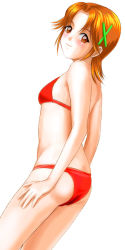 Rule 34 | 1girl, akiho minori, bikini, looking back, orange hair, red bikini, red eyes, shopyun, short hair, solo, swimsuit, tokimeki memorial, tokimeki memorial pocket