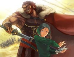 Rule 34 | 2boys, armor, bad id, bad pixiv id, beard, black hair, book, cape, command spell, facial hair, fate/zero, fate (series), gradient hair, green eyes, green hair, iskandar (fate), male focus, manly, multicolored hair, multiple boys, necktie, parted bangs, red hair, size difference, sword, tori-kei, waver velvet, weapon