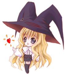 Rule 34 | 00s, 1girl, blonde hair, carnelian, chibi, chibi only, garter straps, hat, heart, lilith (yamibou), long hair, long sleeves, lowres, miniskirt, open mouth, puffy long sleeves, puffy sleeves, simple background, skirt, smile, solo, thighhighs, very long hair, white background, witch hat, yami to boushi to hon no tabibito