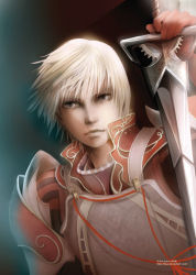 Rule 34 | androgynous, armor, artist request, blonde hair, eva lara, gender request, grey eyes, hunter of tales, knight, solo, sword, weapon