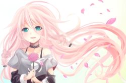 Rule 34 | 1girl, ahoge, ai (blacktea milk), bad id, bad pixiv id, bare shoulders, blue eyes, braid, choker, flower, ia (vocaloid), long hair, looking at viewer, off shoulder, open mouth, petals, pink hair, smile, solo, twin braids, very long hair, vocaloid