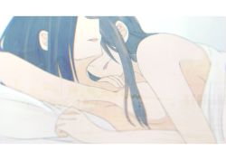 Rule 34 | 2girls, aftersex, armpits, black hair, breasts, commentary request, highres, hoshizora no shita, long hair, lying, multiple girls, nude, on back, on person, on stomach, original, parted lips, sideboob, sidelocks, under covers, yuri