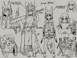 Rule 34 | 1boy, 1girl, animal ears, au ra, warrior of light (ff14), belt, between breasts, blush, boned meat, boots, breasts, campfire, carrying, carrying person, carrying under arm, cat boy, cat ears, cat tail, character sheet, club, club (weapon), crossed arms, dragon girl, dragon horns, dragon tail, eating, english text, final fantasy, final fantasy xiv, food, hand on own hip, head between breasts, hime cut, horns, jewelry, large breasts, long hair, mask, meat, miqo&#039;te, monochrome, necklace, over shoulder, peeking out, revealing clothes, scales, short hair, shorts, sirachi, skirt, smile, spiked club, sweat, sword, tail, tent, thighhighs, thong, thumbs up, tuya bairon, underwear, weapon, weapon over shoulder