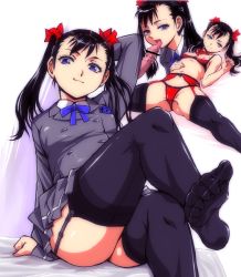 Rule 34 | 1girl, bad id, bad pixiv id, black garter straps, black hair, black thighhighs, blue eyes, bra, breasts, crossed legs, dildo, feet, garter belt, garter straps, kamisimo 90, licking, long hair, looking at viewer, md5 mismatch, naughty face, navel, nipples, no shoes, original, panties, resolution mismatch, school uniform, sex toy, shelf bra, skirt, small breasts, smile, soles, solo, source smaller, spread legs, thighhighs, toe scrunch, toes, tongue, tongue out, underwear, upskirt
