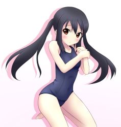 Rule 34 | black hair, brown eyes, iray, k-on!, long hair, nakano azusa, one-piece swimsuit, school swimsuit, solo, swimsuit, twintails