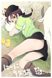 Rule 34 | 00s, 1boy, androgynous, axis powers hetalia, bad id, bad pixiv id, bird, boots, brown eyes, brown hair, chick, chicken, china (hetalia), crossdressing, etomai, fang, goat, heart, male focus, open mouth, ponytail, shorts, solo, teeth, trap
